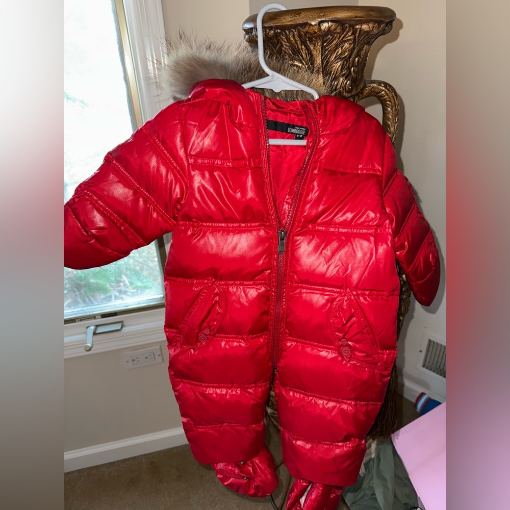 Bomboogie Unisex Red Snowsuit with real fur